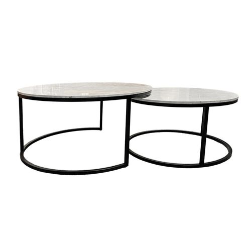 Tables Basses Gigognes Rondes Marbre Blanc Pied Métal Noir – Oxa