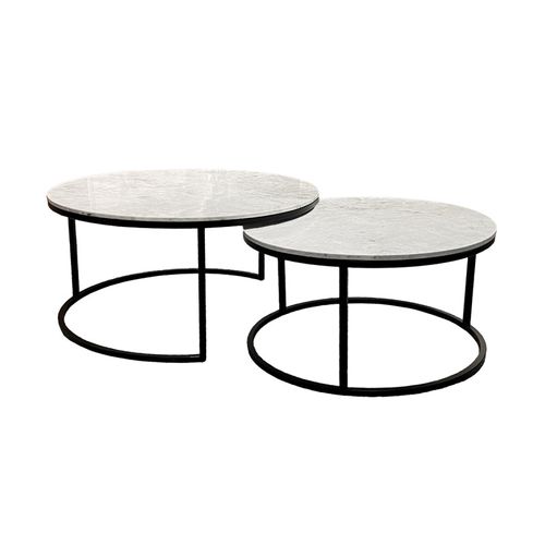 Tables Basses Gigognes Rondes Marbre Blanc Pied Métal Noir – Oxa