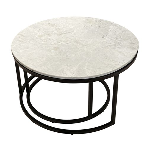 Tables Basses Gigognes Rondes Marbre Blanc Pied Métal Noir – Oxa