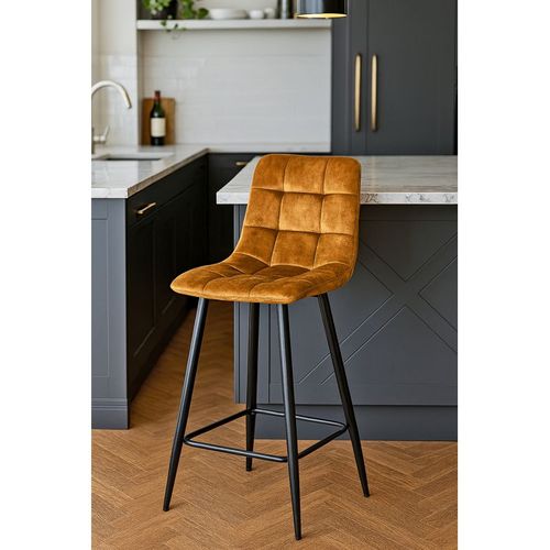 Lot 2 Tabourets De Bar En Velours Jaune Pieds Métal Noir – Nami 2