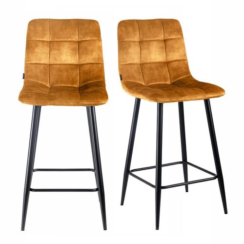 Lot 2 Tabourets De Bar En Velours Jaune Pieds Métal Noir – Nami 2