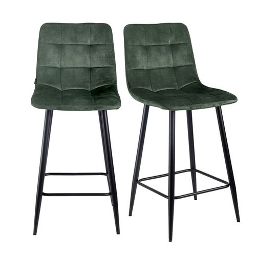Lot 2 Tabourets De Bar En Velours Vert Pieds Métal Noir – Nami 2