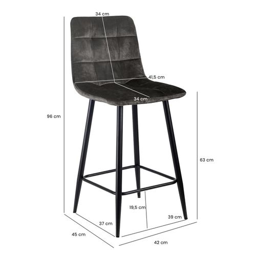 Lot 2 Tabourets De Bar Velours Gris Anthracite Pieds Métal – Nami 2