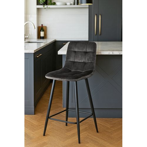 Lot 2 Tabourets De Bar Velours Gris Anthracite Pieds Métal – Nami 2