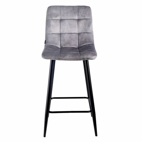 Lot 2 Tabourets De Bar En Velours Gris Clair Pieds Métal – Nami 2
