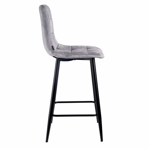 Lot 2 Tabourets De Bar En Velours Gris Clair Pieds Métal – Nami 2