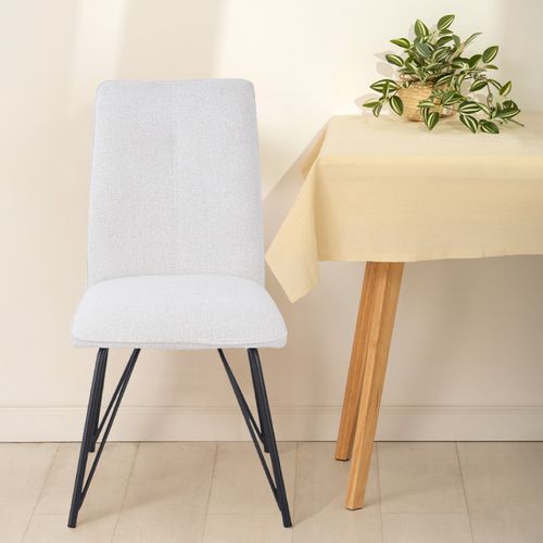 Lot 2 Chaises En Tissu Doux Écru Avec Pieds En Métal Noir - Lucas