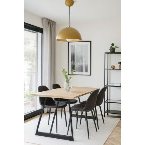 Table De Repas L. 160 Cm Décor Chêne Et Pieds En Métal Noir - Evolia