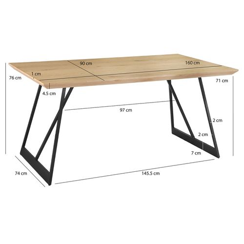 Table De Repas L. 160 Cm Décor Chêne Et Pieds En Métal Noir - Evolia