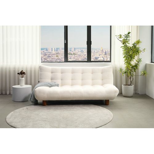 Banquette Convertible Capitonnée En Tissu Bouclette Écru - Valentin