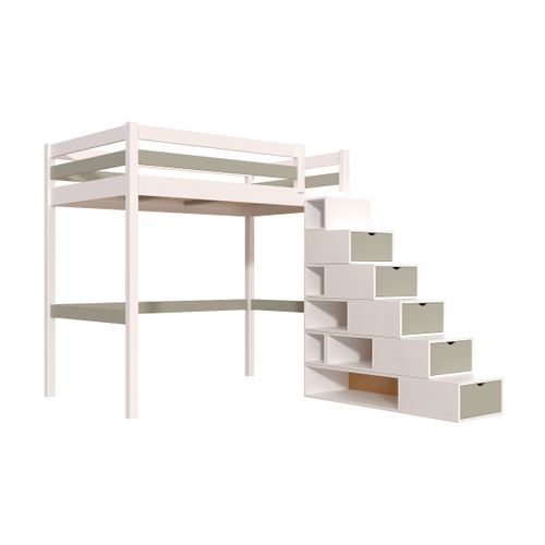 Lit Mezzanine Bois 120x200 Sylvia Avec Escalier Cube