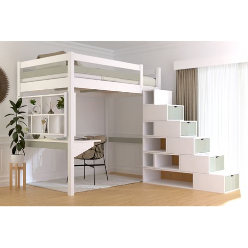Lit Mezzanine Bois 120x200 Sylvia Avec Escalier Cube