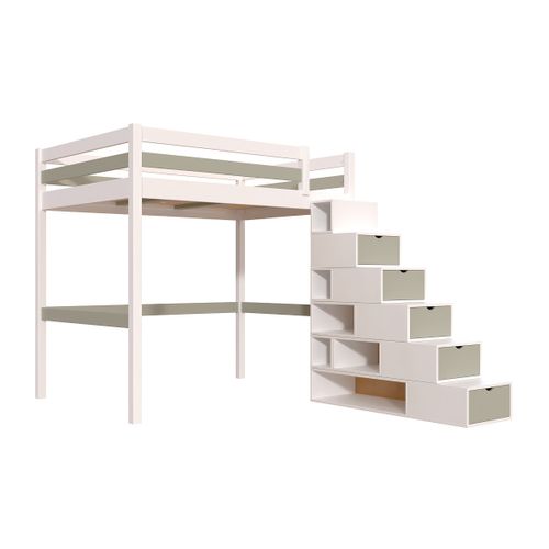Lit Mezzanine Bois 140x200 Sylvia Avec Escalier Cube