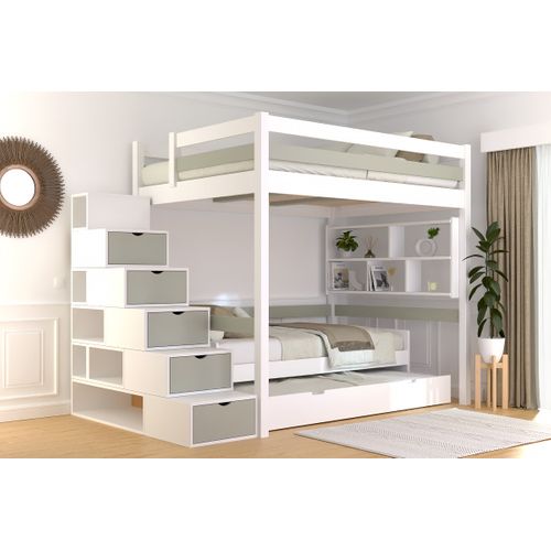 Lit Mezzanine Bois 140x200 Sylvia Avec Escalier Cube