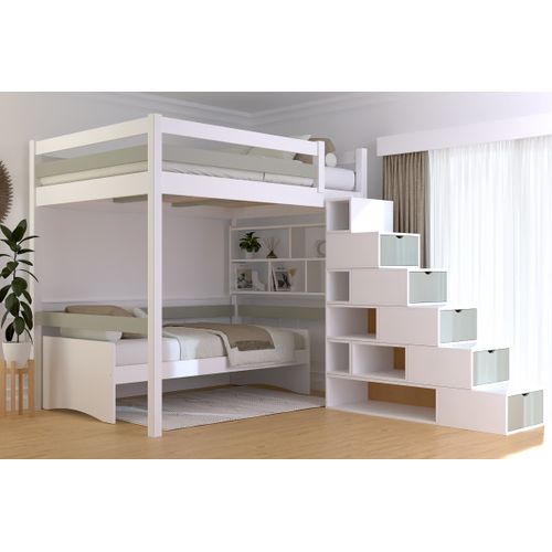 Lit Mezzanine Bois 140x200 Sylvia Avec Escalier Cube