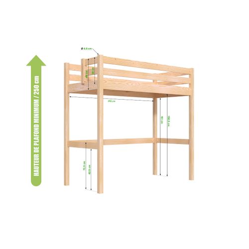 Lit Mezzanine Bois 90x200 Sylvia Avec Escalier Cube