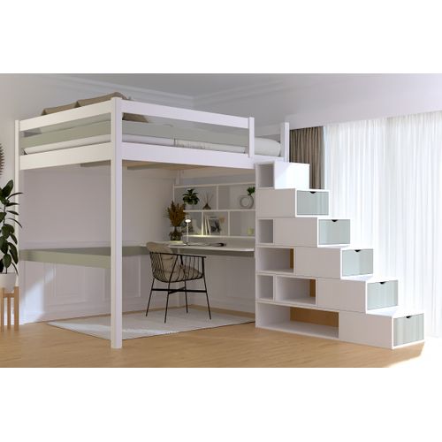 Lit Mezzanine Bois 160x200 Avec Escalier Cube Sylvia