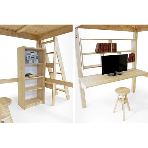 Lit Mezzanine Adulte Bois 120x200 Alpage Hauteur Réglable + Escalier Cube