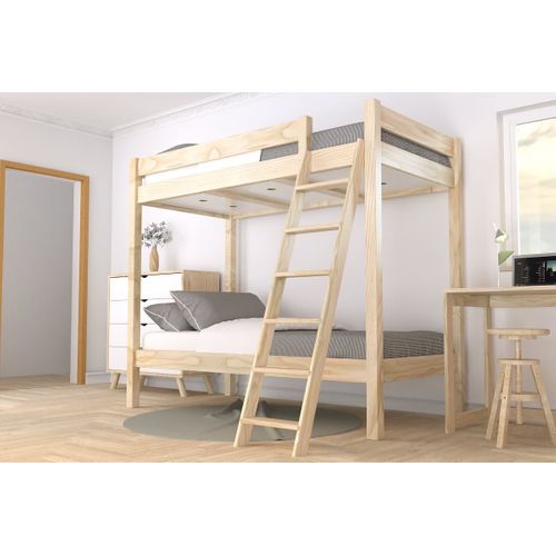 Lit Superposé 2 Places 90x190 Échelle Inclinée Bois Abc