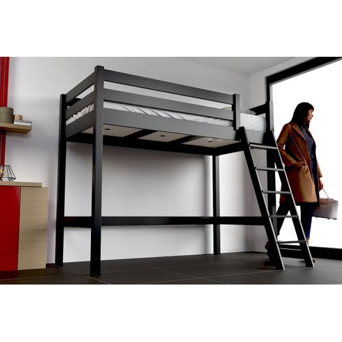 Lit Mi-hauteur 90x200 Bois Abc Avec Échelle Inclinée