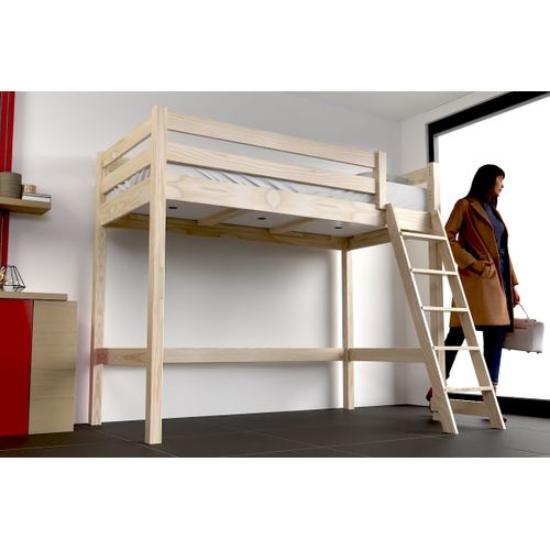 Lit Mi-hauteur 90x200 Bois Abc  Avec Échelle Inclinée