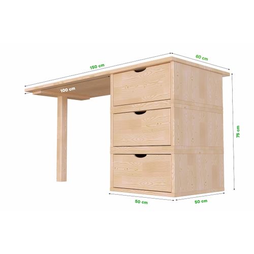 Bureau Bois 3 Tiroirs Cube