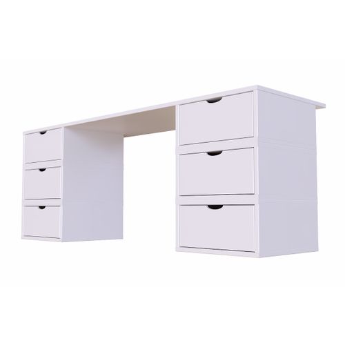 Bureau Bois Massif Long 6 Tiroirs Cube
