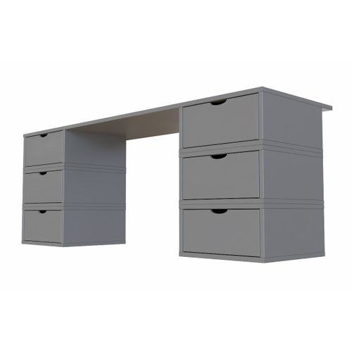 Bureau Bois Massif Long 6 Tiroirs Cube