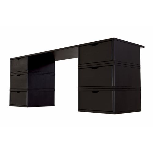 Bureau Bois Massif Long 6 Tiroirs Cube