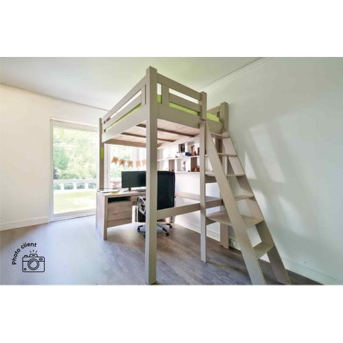 Lit Mezzanine Adulte 140x200 Bois + Échelle Hauteur Réglable Alpage
