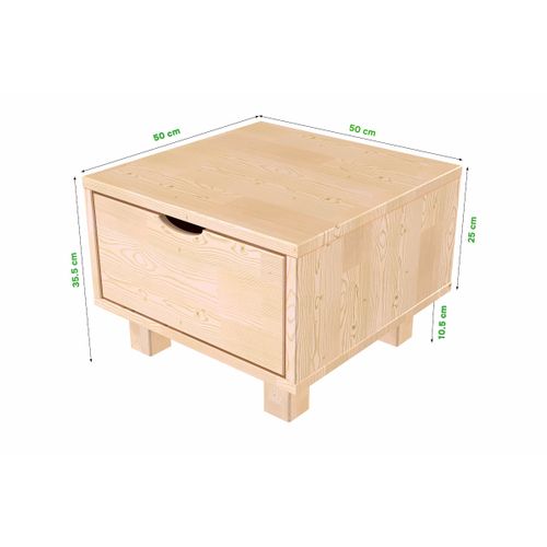 Table De Chevet Bois Cube + Tiroir