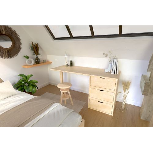 Bureau Bois 3 Tiroirs Cube