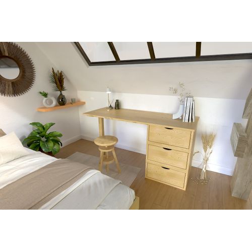 Bureau Bois 3 Tiroirs Cube