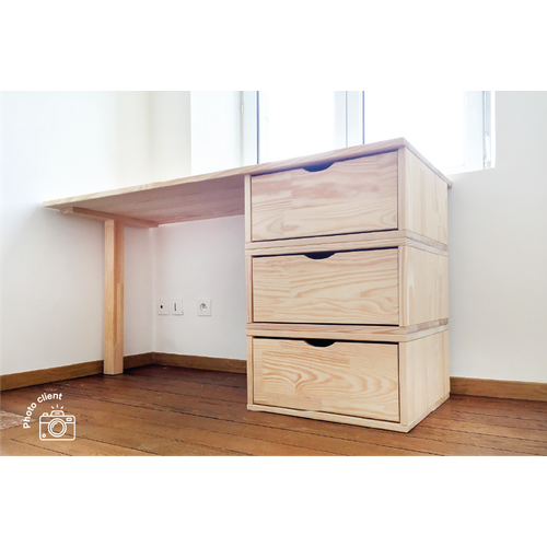 Bureau Bois 3 Tiroirs Cube