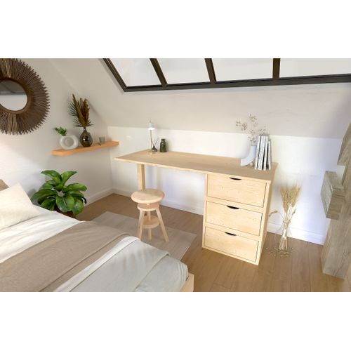 Bureau Bois 3 Tiroirs Cube