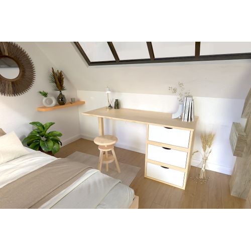 Bureau Bois 3 Tiroirs Cube