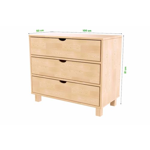 Commode Bois 3 Tiroirs Cube