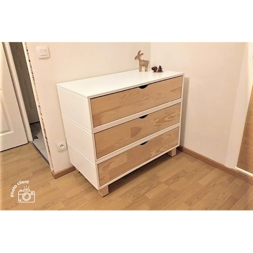 Commode Bois 3 Tiroirs Cube