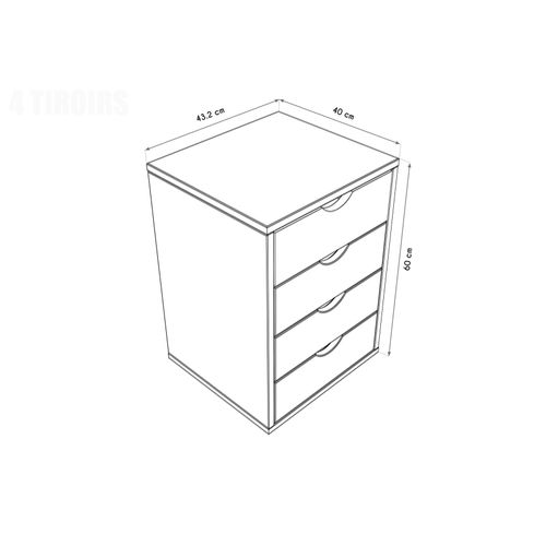 Caisson à Tiroirs 4 En Bois Massif