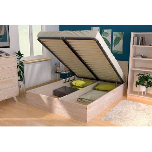 Lit Coffre 2 Places En Bois Avec Tête De Lit -  140x190