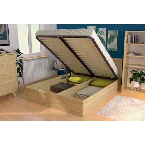 Lit Coffre 2 Places En Bois Avec Tête De Lit - 140x190