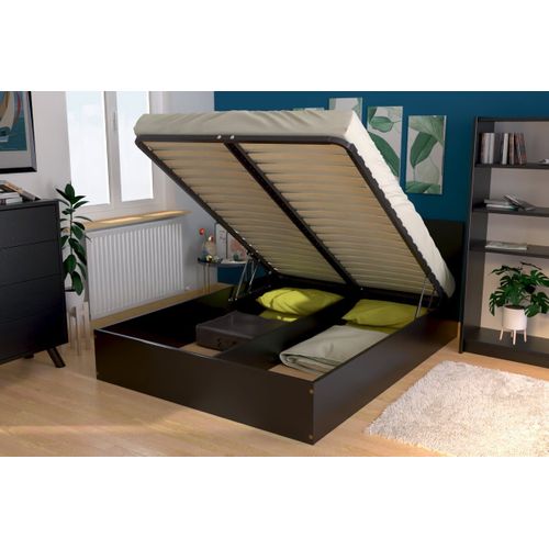 Lit Coffre 2 Places En Bois Avec Tête De Lit - 140x200