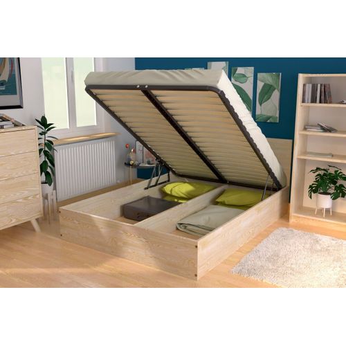 Lit Coffre 2 Places Avec Tête De Lit En Bois - 160x200