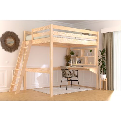 Lit Mezzanine 2 Places Bois Sylvia 140x190 Échelle Inclinée