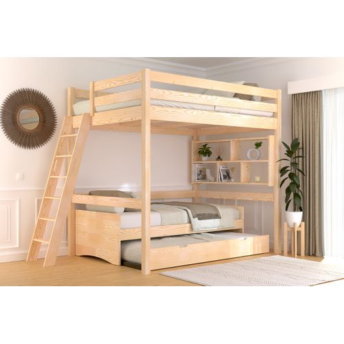 Lit Mezzanine 2 Places Bois Sylvia 140x190 Échelle Inclinée