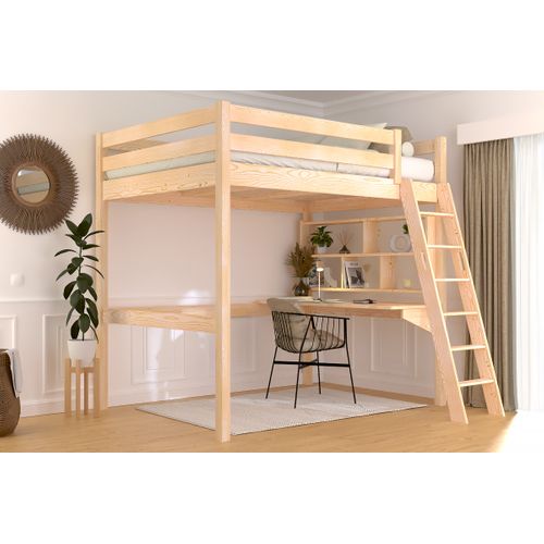 Lit Mezzanine 2 Places Bois Sylvia 140x190 Échelle Inclinée