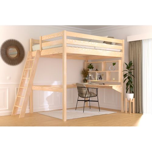 Lit Mezzanine 2 Places Bois Sylvia 140x190 Échelle Inclinée