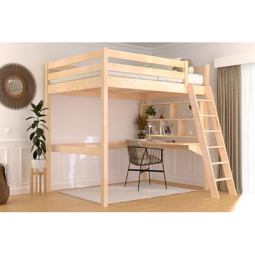 Lit Mezzanine 2 Places Bois Sylvia 140x190 Échelle Inclinée