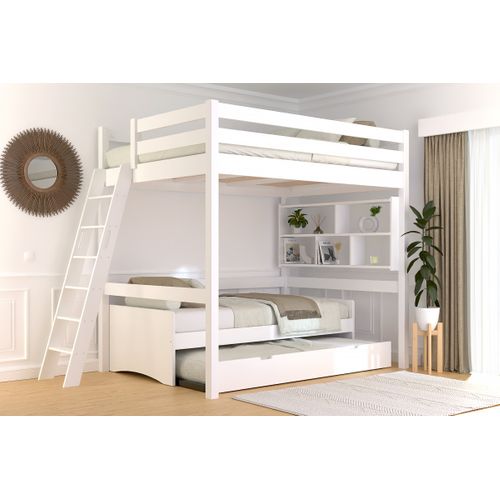 Lit Mezzanine 2 Places Bois Sylvia 140x190 Échelle Inclinée