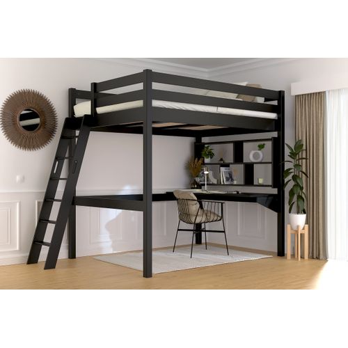 Lit Mezzanine 2 Places Bois Sylvia 140x190 Échelle Inclinée